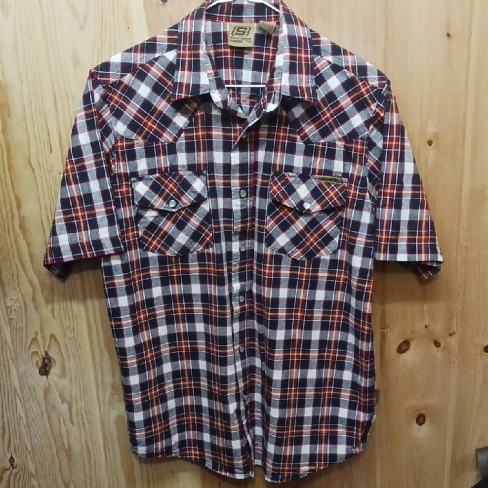 Skechers Western-style Plaid Work Shirt